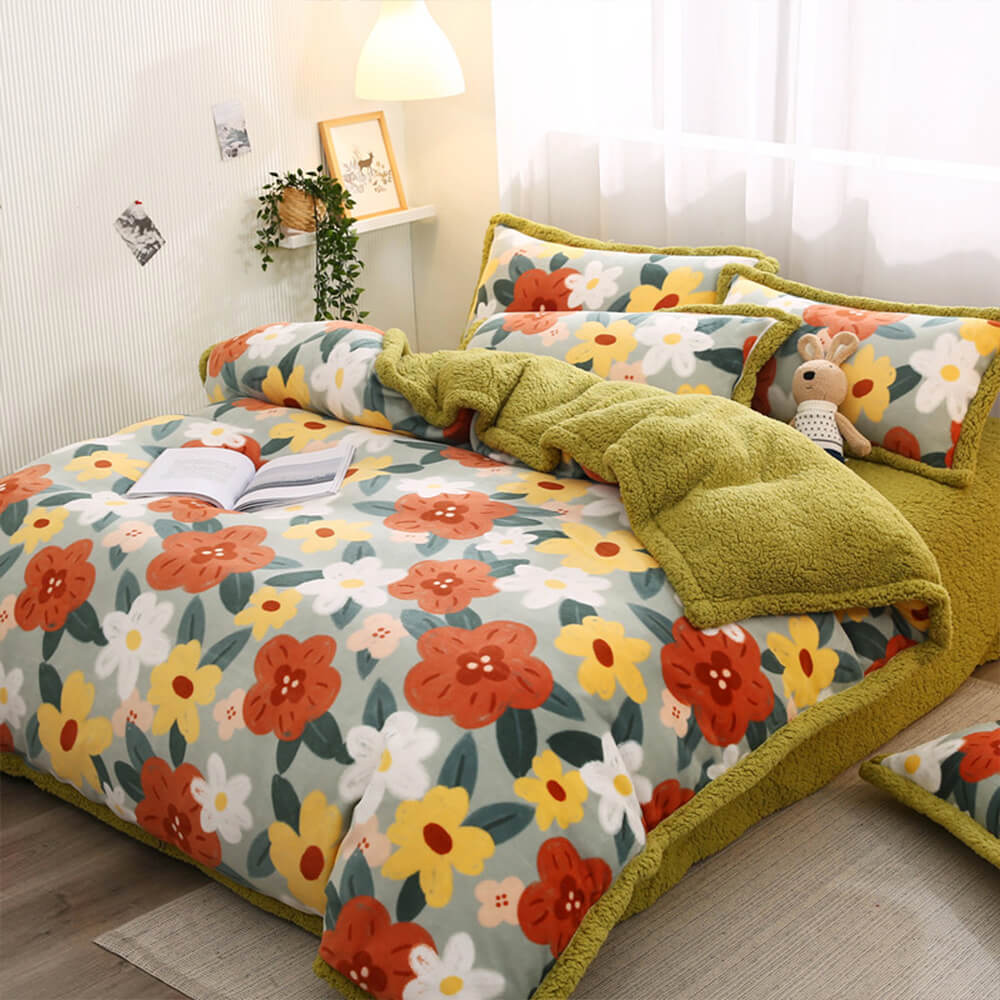 Ensemble de draps double face en velours de lait et sherpa à imprimé floral