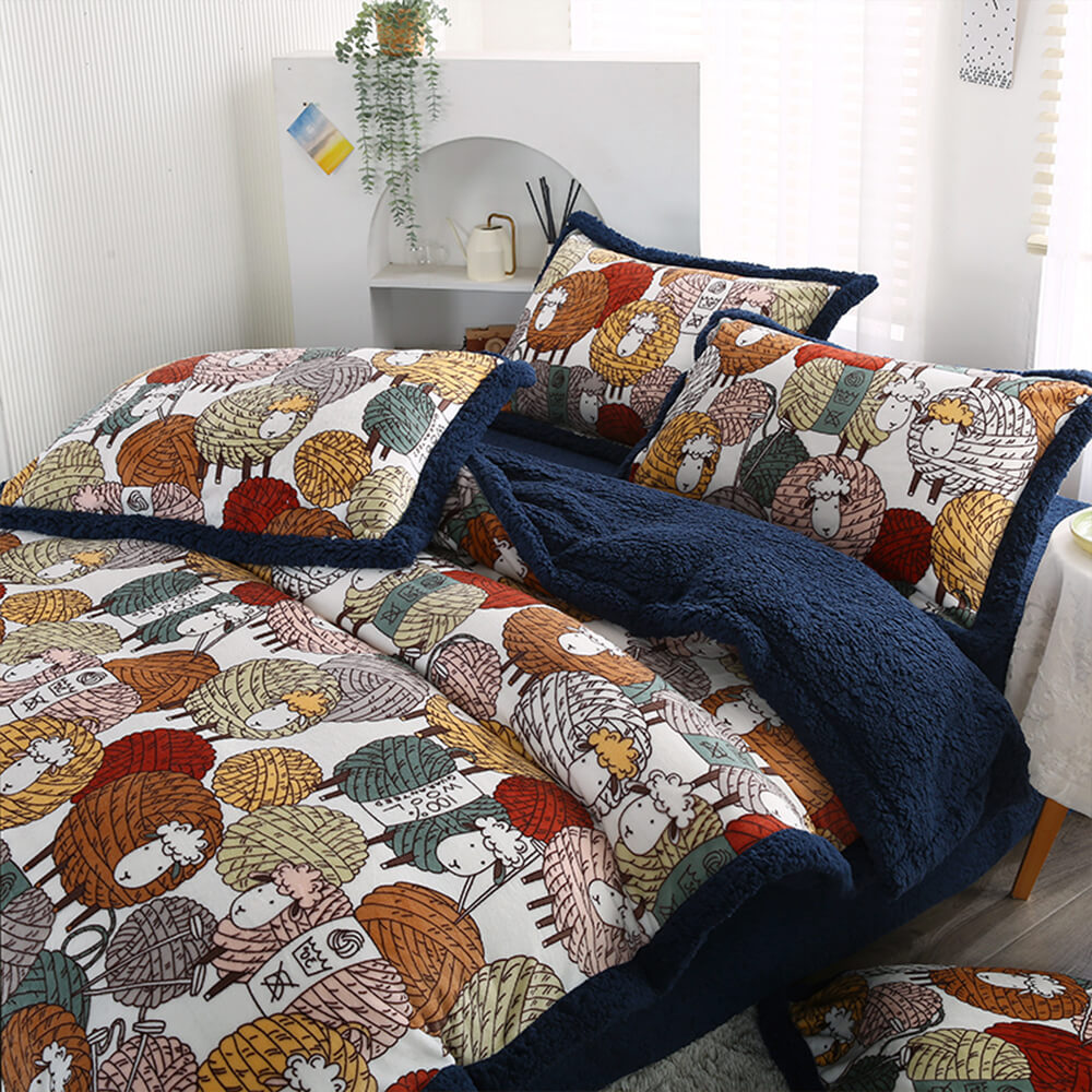 Ensemble de draps double face en velours de lait et sherpa à imprimé floral