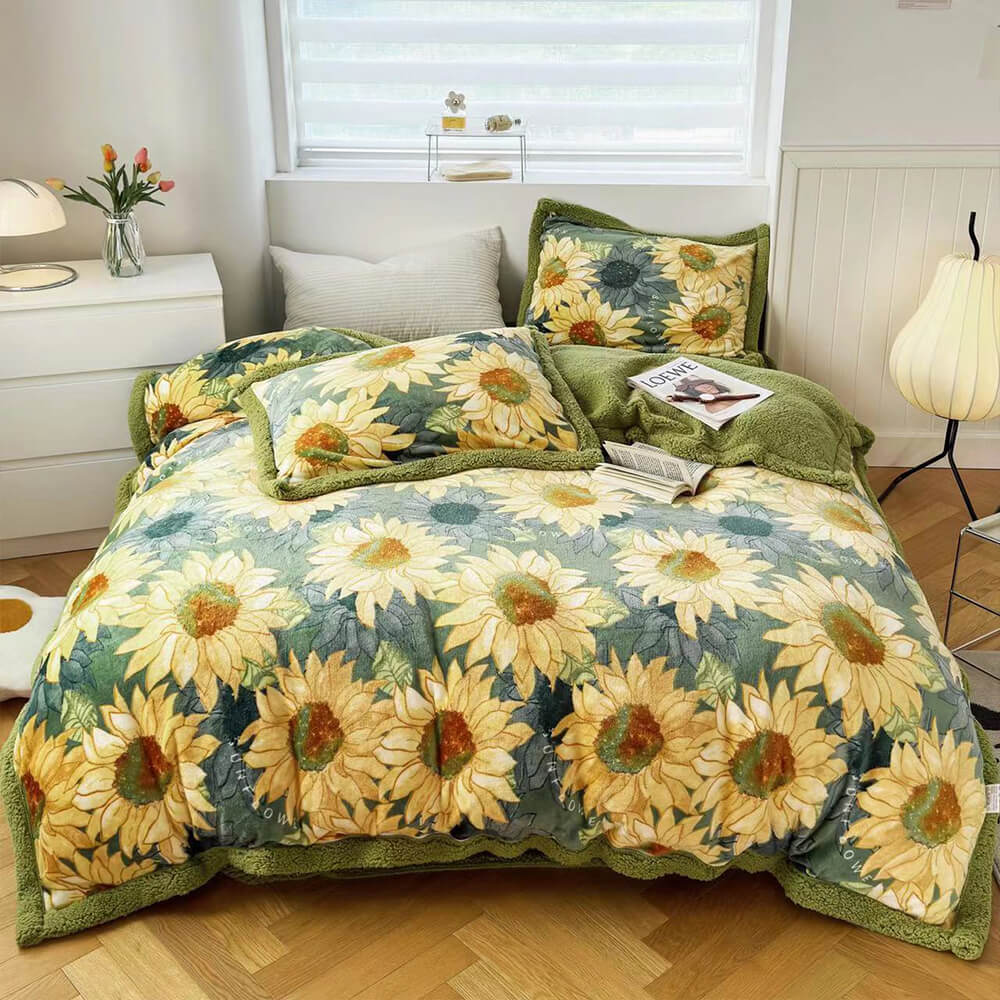 Ensemble de draps double face en velours de lait et sherpa à imprimé floral