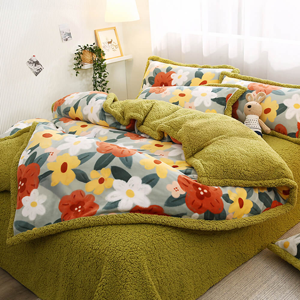 Ensemble de draps double face en velours de lait et sherpa à imprimé floral