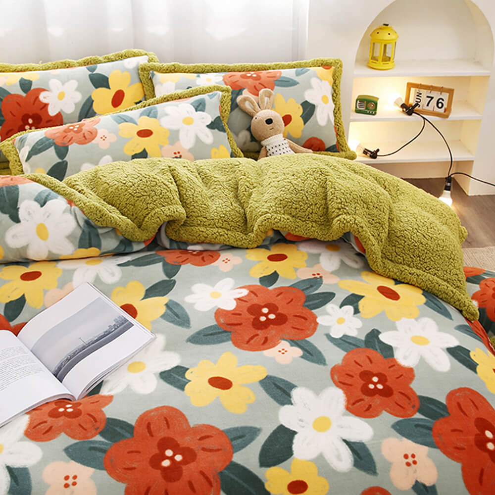 Ensemble de draps double face en velours de lait et sherpa à imprimé floral