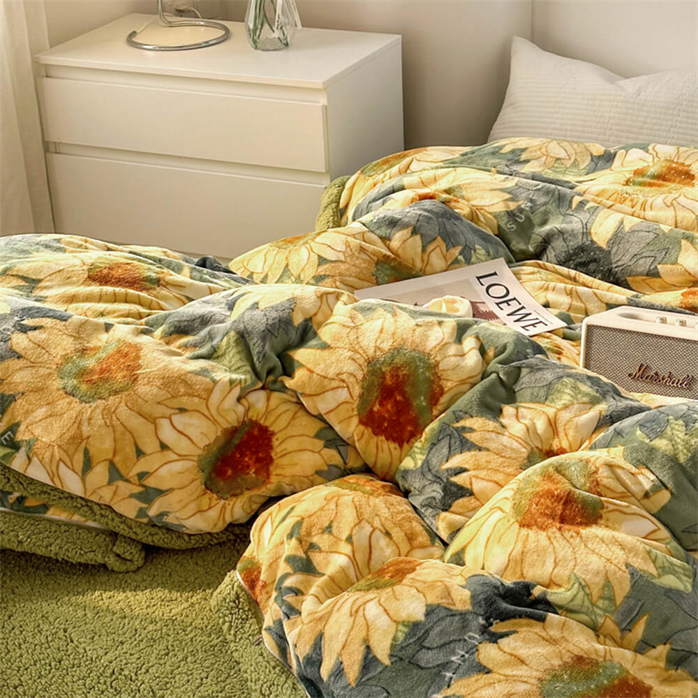 Ensemble de draps double face en velours de lait et sherpa à imprimé floral