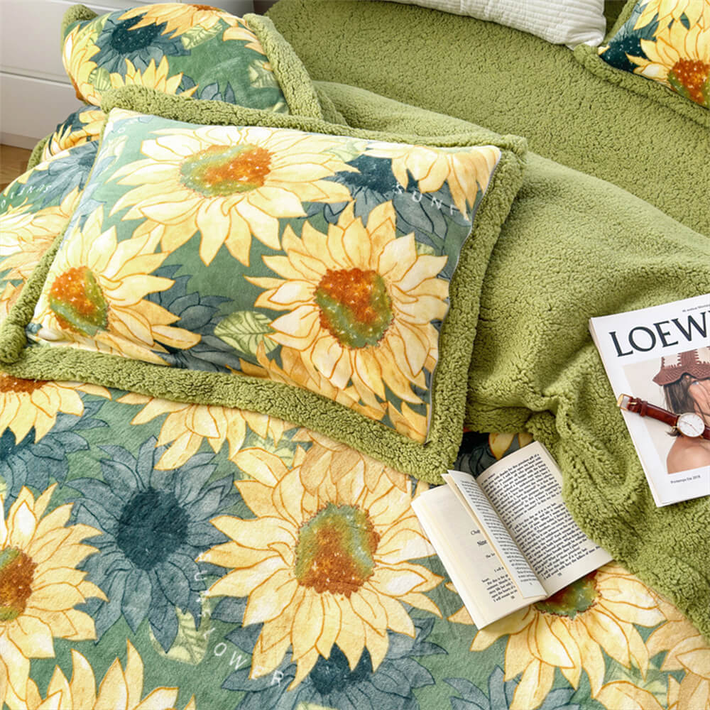 Ensemble de draps double face en velours de lait et sherpa à imprimé floral