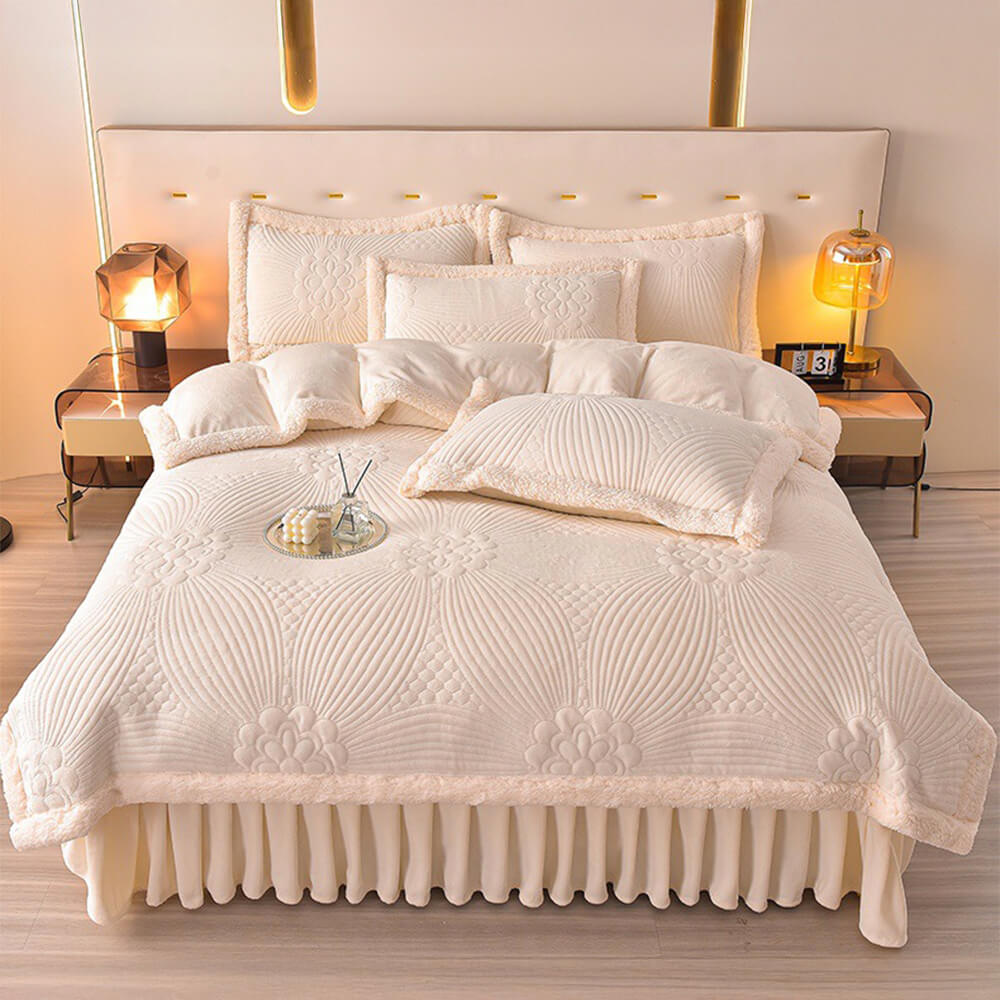 Set di gonne da letto per pile di latte addensato trapuntato floreale