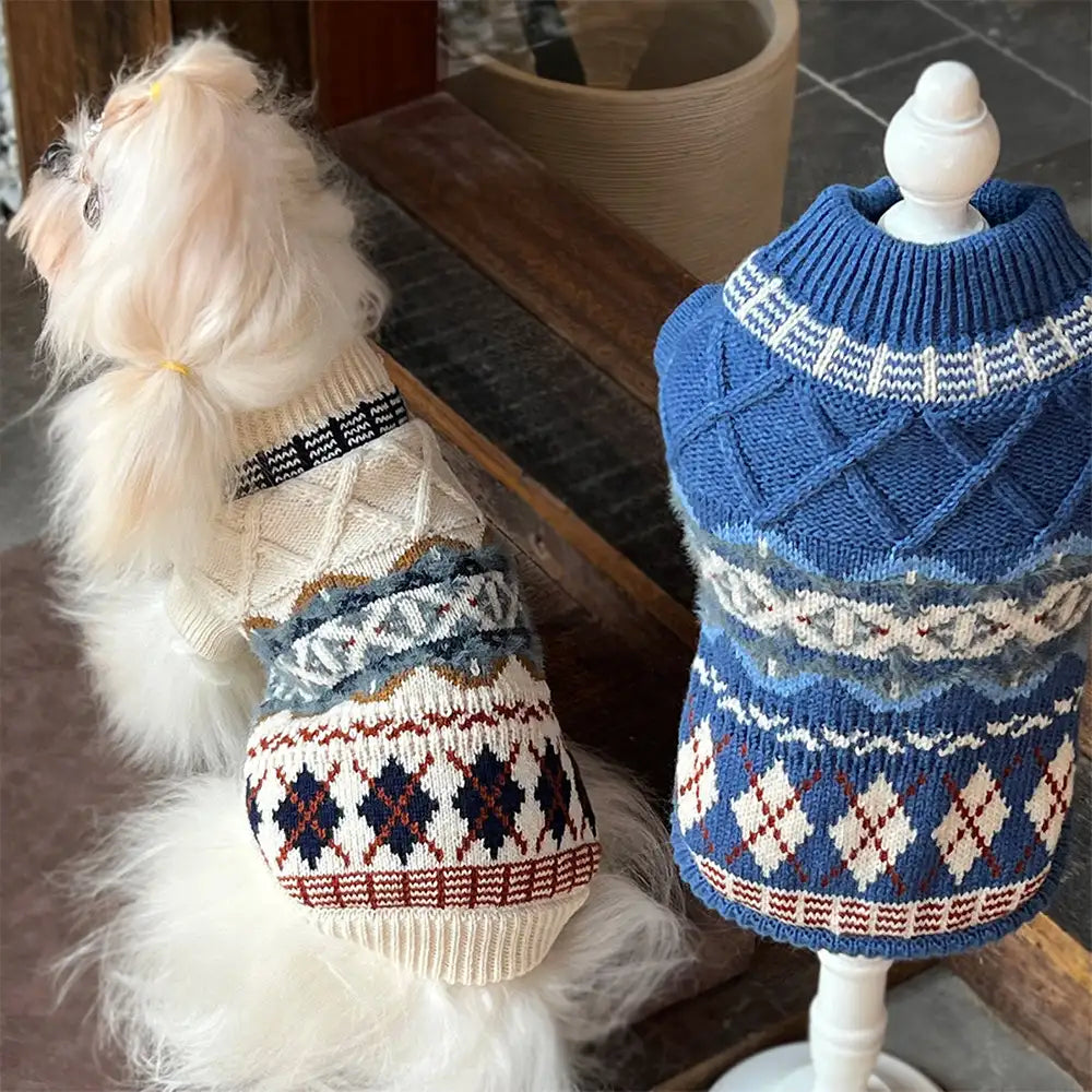 Knitted Fair Isle Diamond Dog Sweater