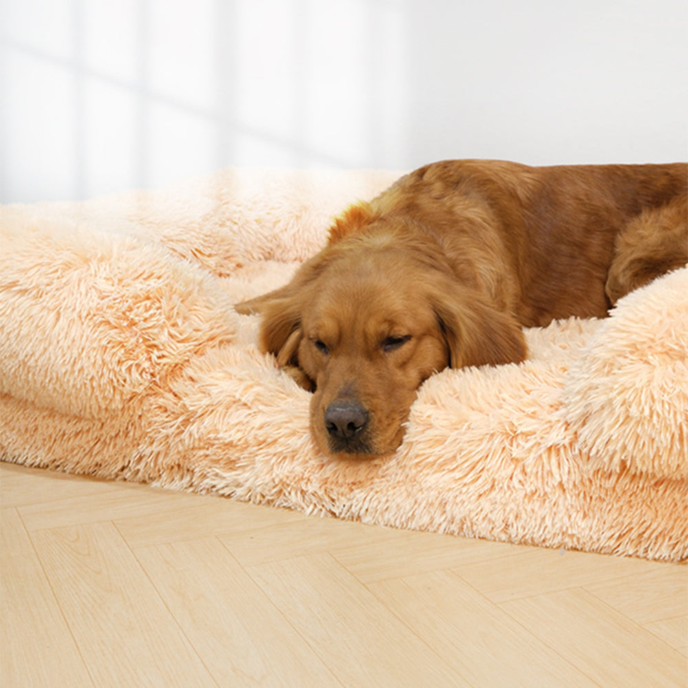 Langes Plüschbett – quadratisches, umlaufendes Hundebett für tiefen Schlaf
