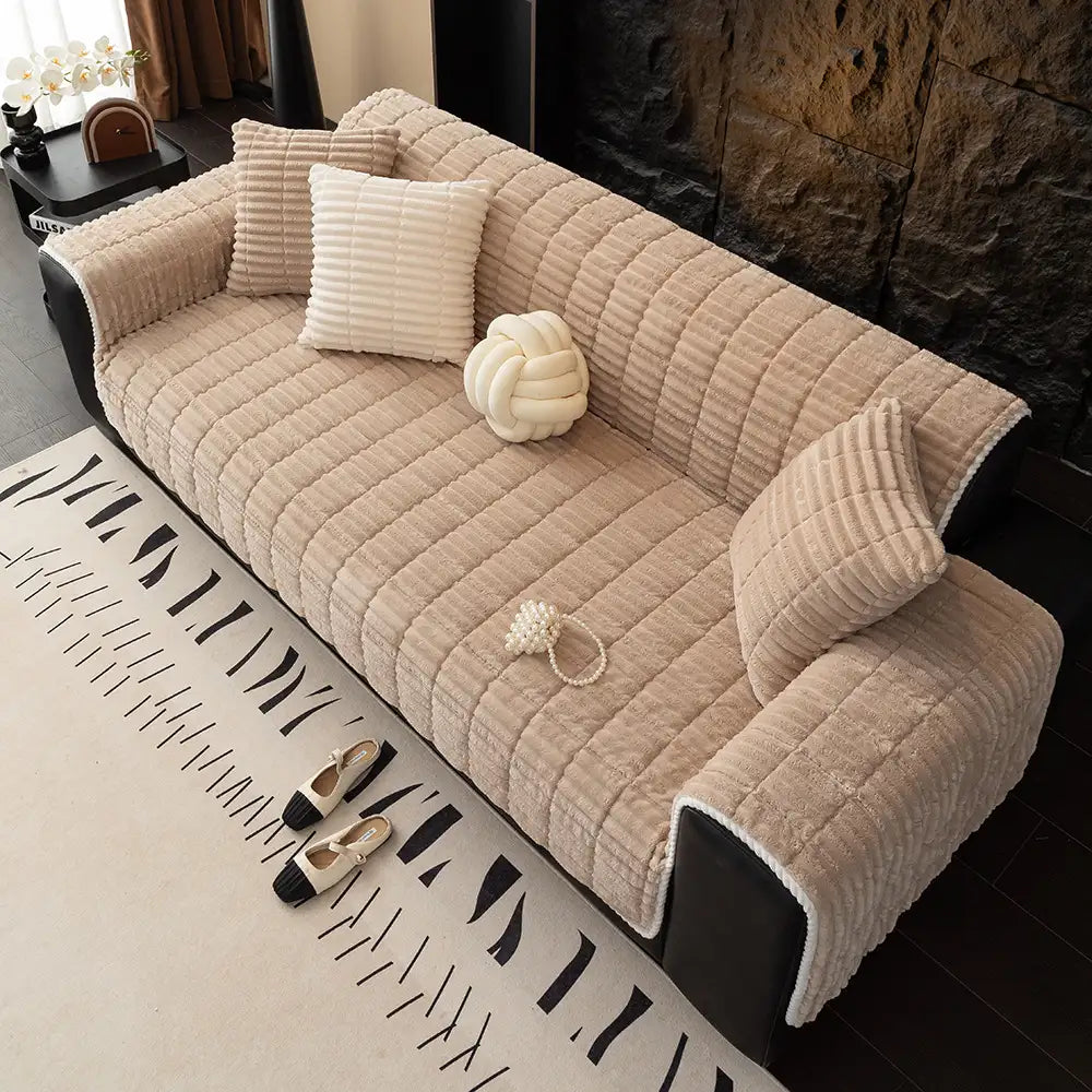 One-Piece Cozy Flannel Sofa Protection Non-Slip Couch Cover