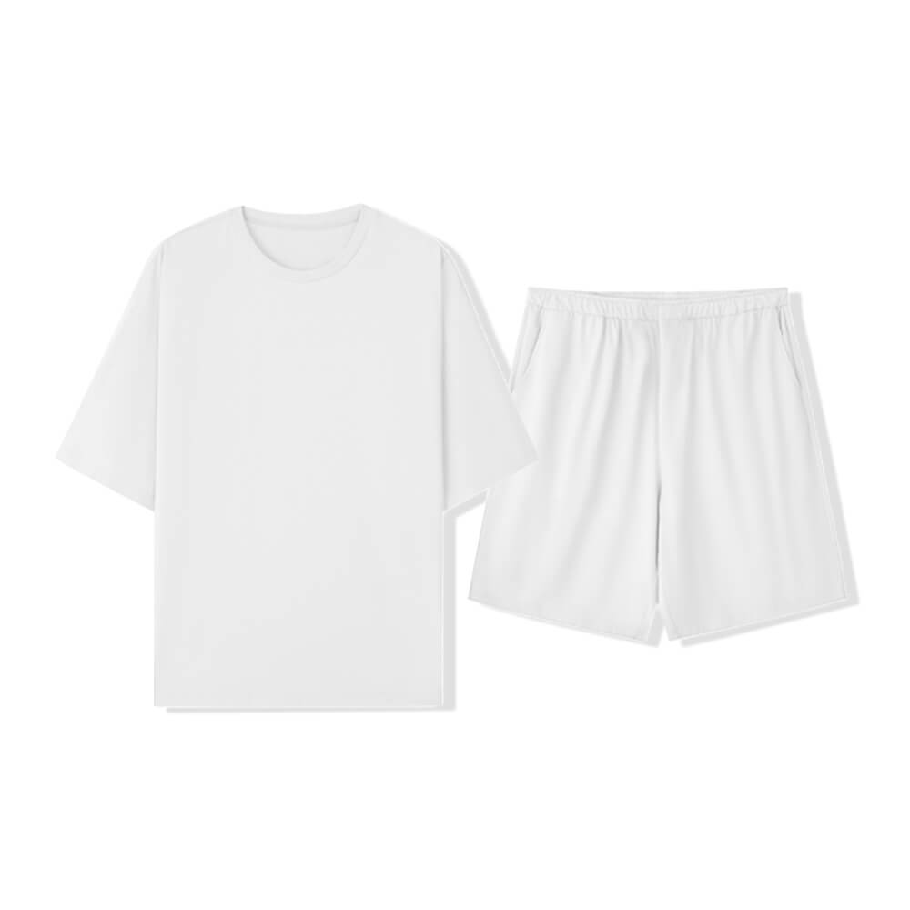 Umweltfreundliches, tierhaarresistentes Pyjama-Set für Paare in reiner Farbe mit Rundhalsausschnitt und kurzen Ärmeln