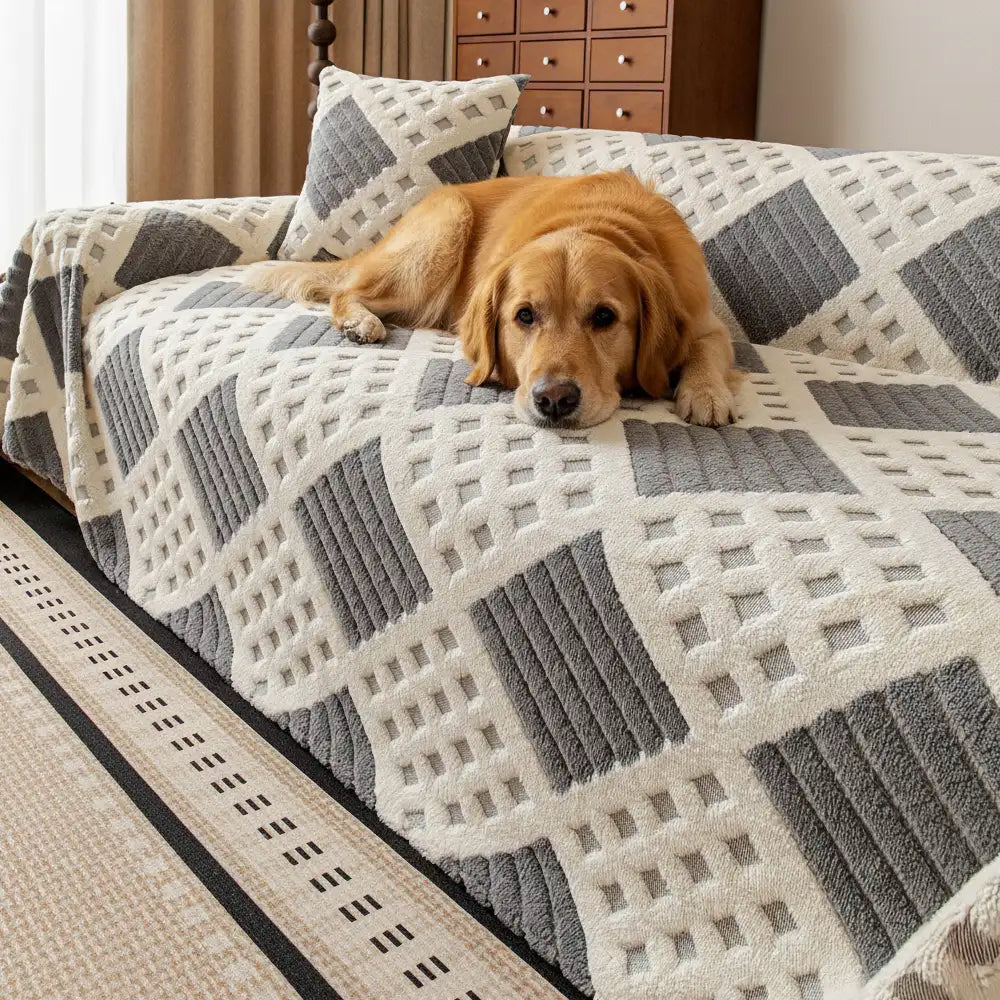 Thickened Plush Diamond Jacquard Sofa Scratch-Resistant Couch Cover
