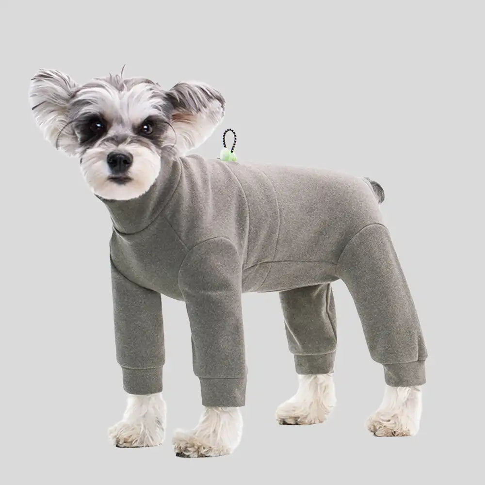 Warm Soft Fleece High-Neck Four-Legged Dog Jumpsuit with Adjustable Waist
