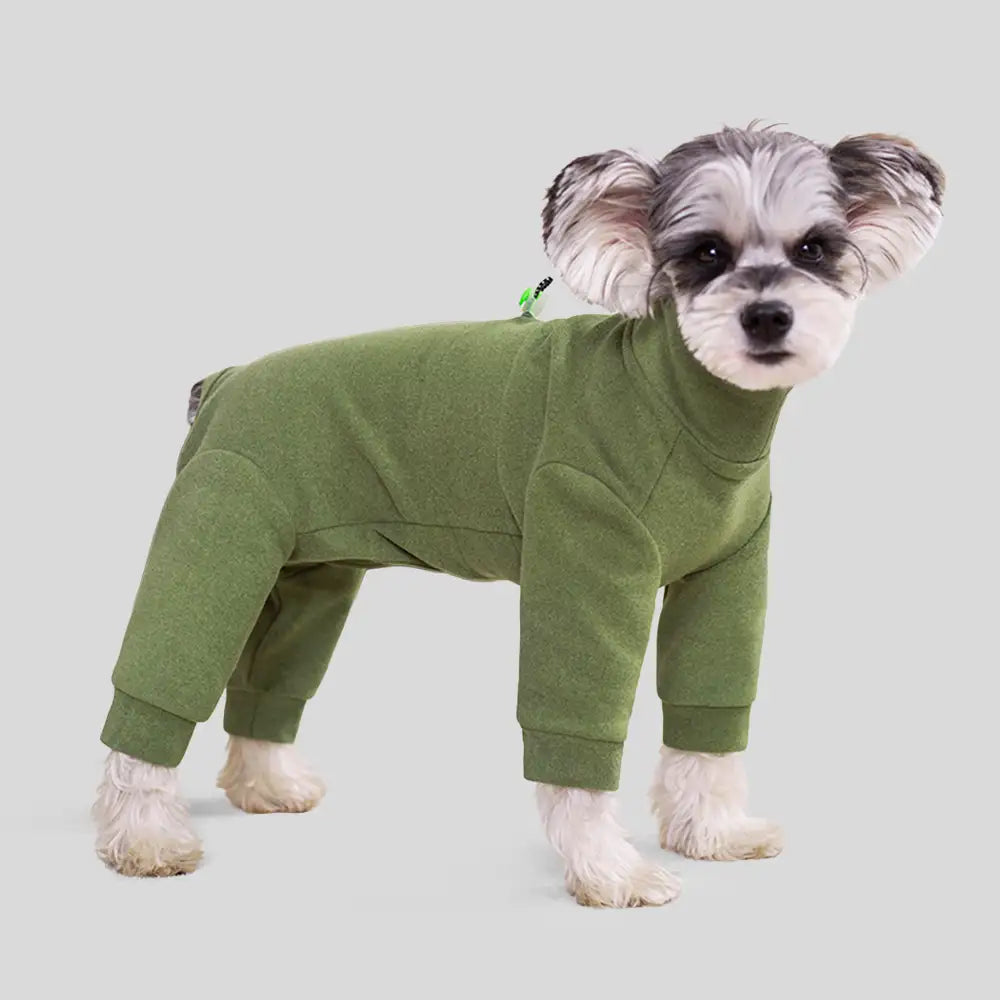 Warm Soft Fleece High-Neck Four-Legged Dog Jumpsuit with Adjustable Waist
