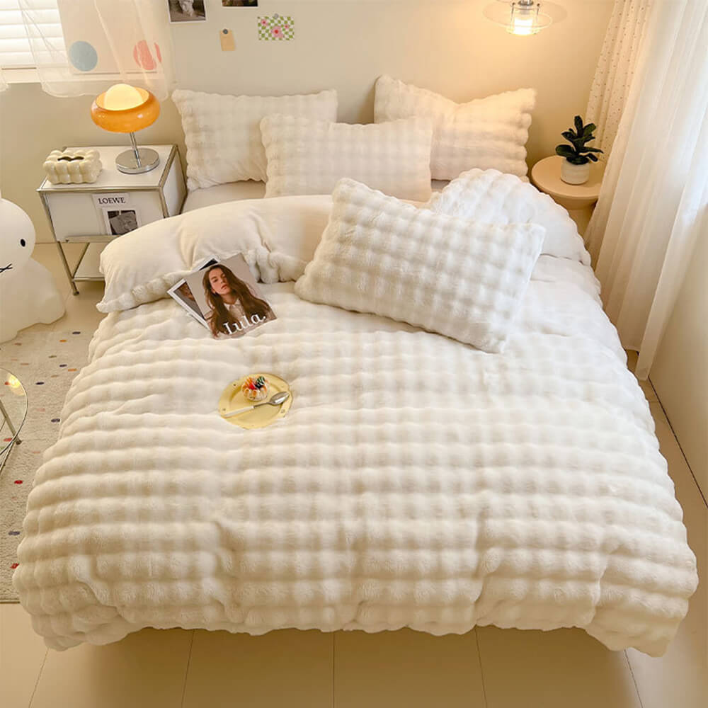 Ensemble de draps épais en fausse fourrure de lapin Puffy Comfort