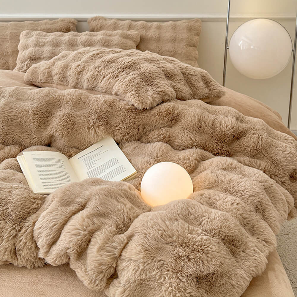 Ensemble de draps épais en fausse fourrure de lapin Puffy Comfort