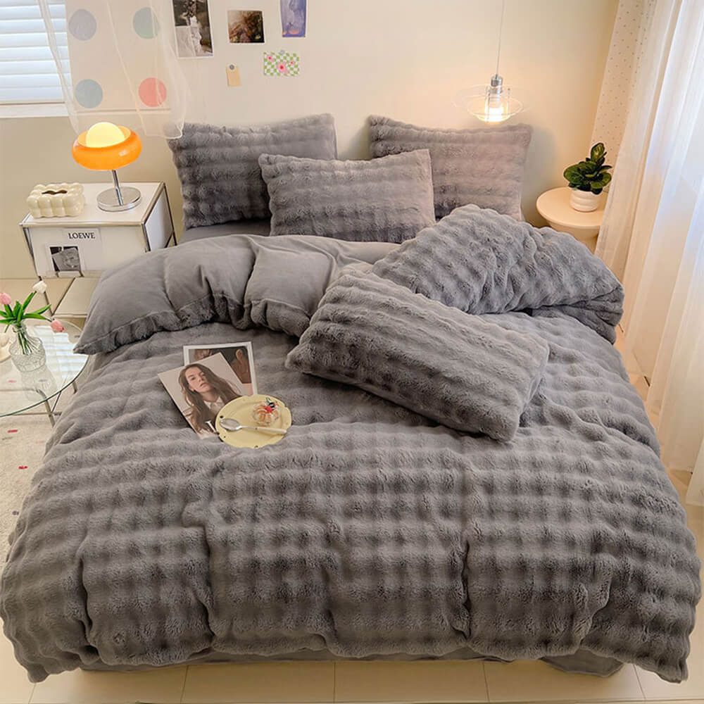 Ensemble de draps épais en fausse fourrure de lapin Puffy Comfort