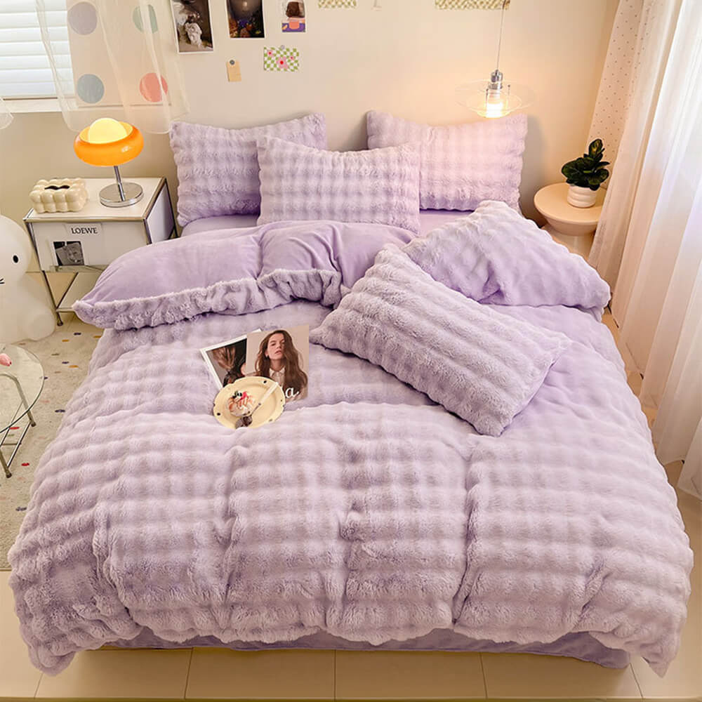 Ensemble de draps épais en fausse fourrure de lapin Puffy Comfort
