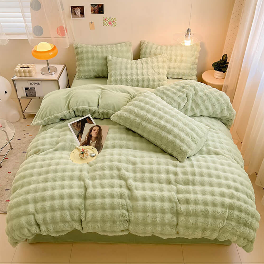 Ensemble de draps épais en fausse fourrure de lapin Puffy Comfort