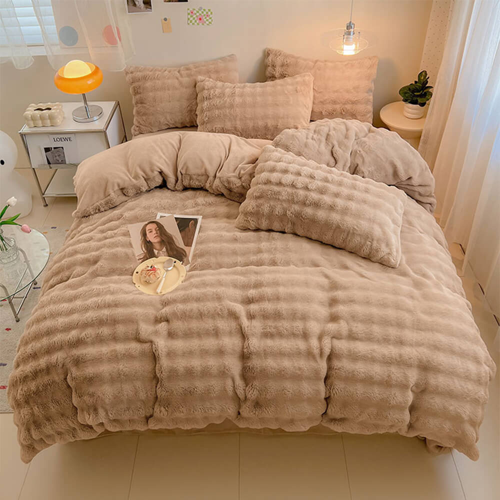 Ensemble de draps épais en fausse fourrure de lapin Puffy Comfort