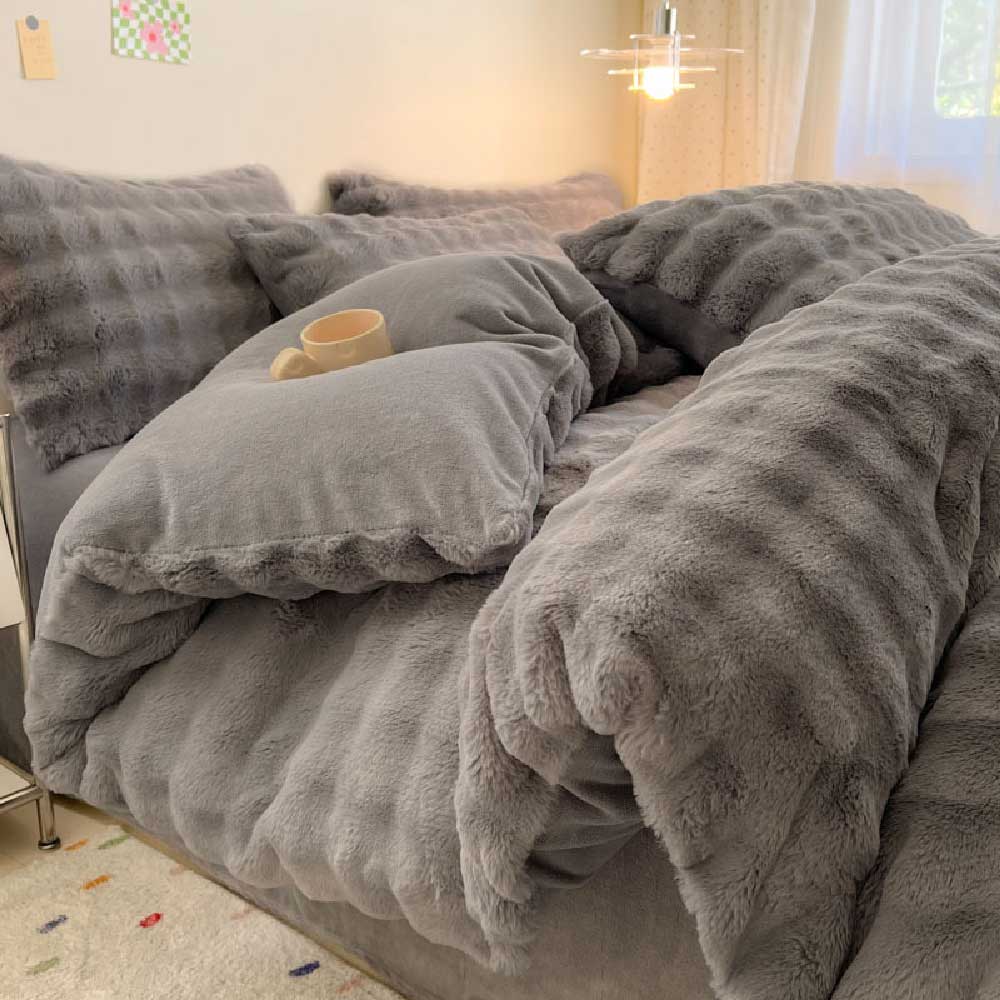 Ensemble de draps épais en fausse fourrure de lapin Puffy Comfort