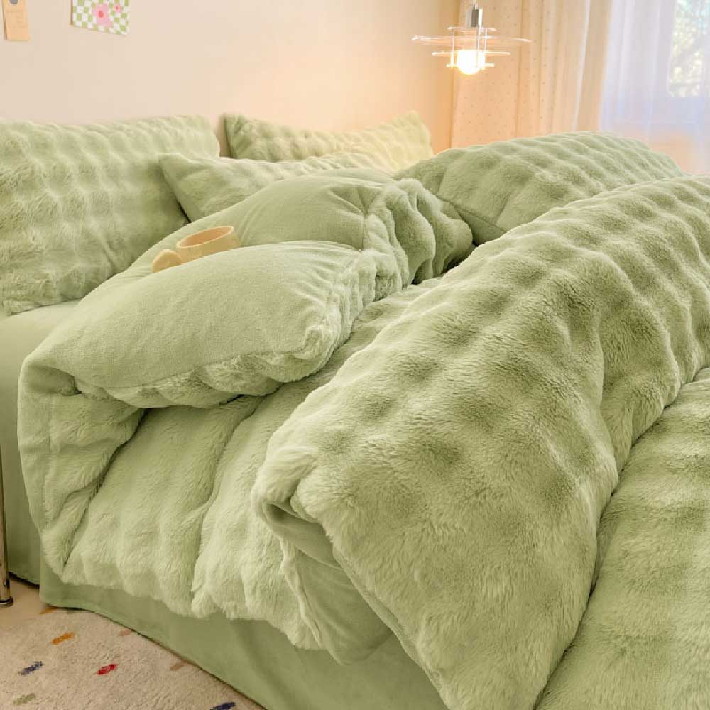 Ensemble de draps épais en fausse fourrure de lapin Puffy Comfort