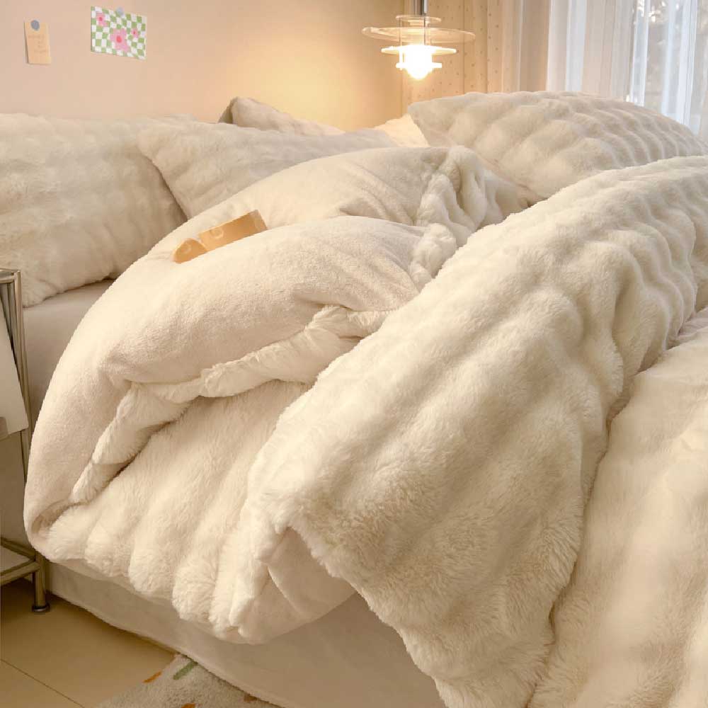 Ensemble de draps épais en fausse fourrure de lapin Puffy Comfort