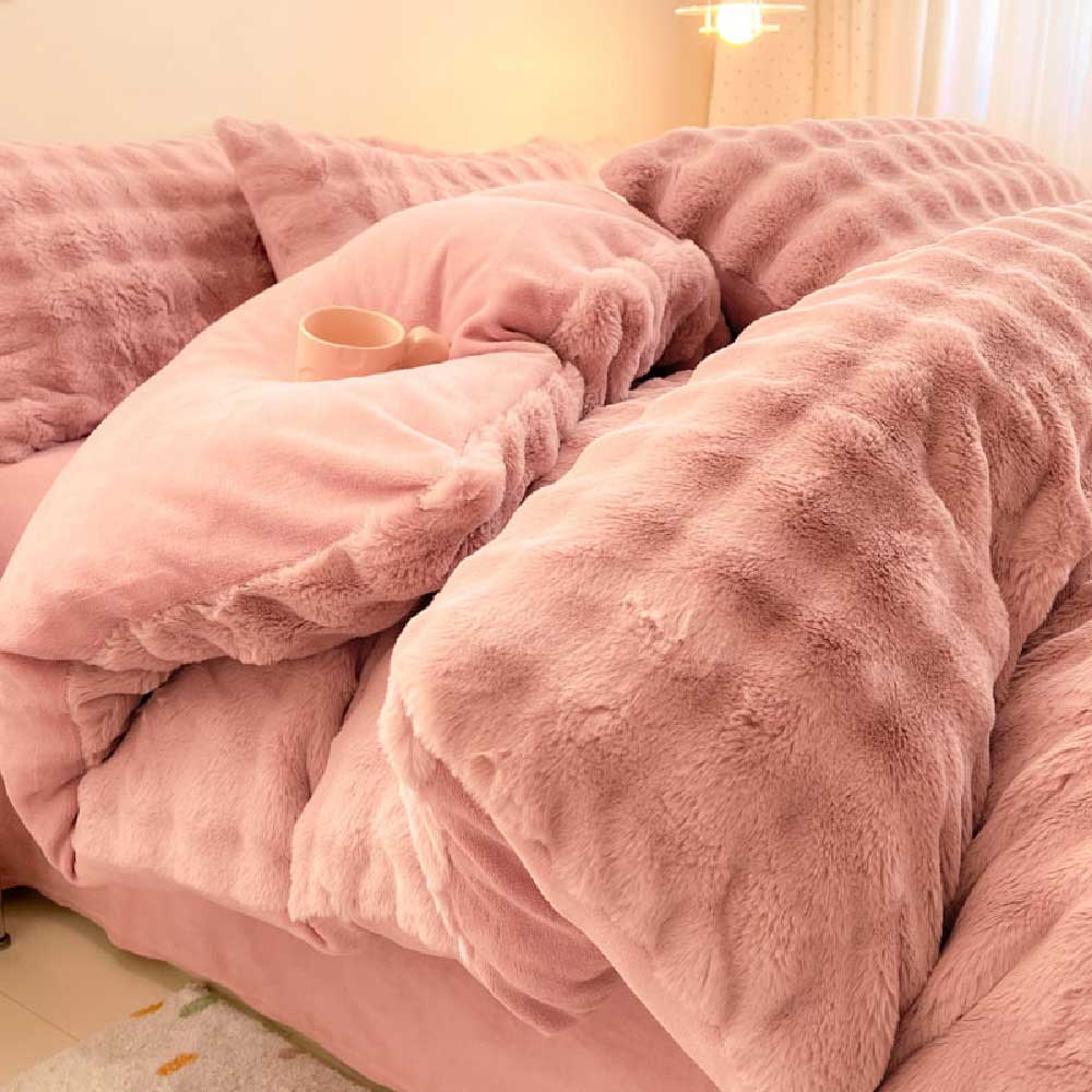 Ensemble de draps épais en fausse fourrure de lapin Puffy Comfort