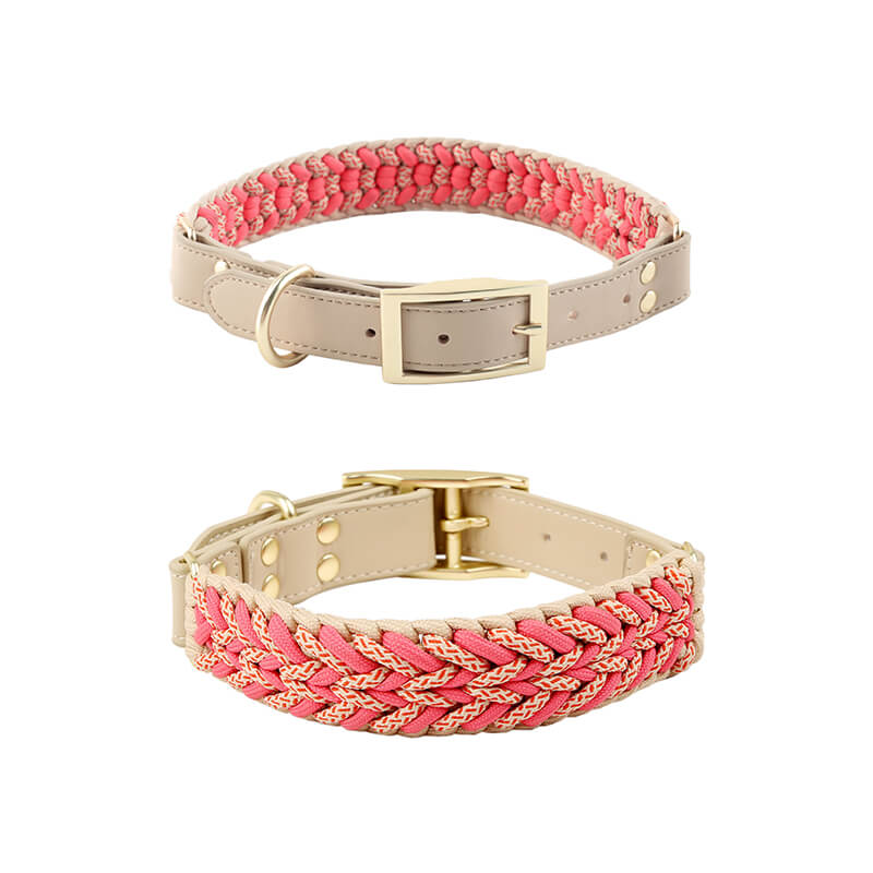 Ensemble collier et laisse pour chien anti-traction multifonctionnel en cuir tissé à la main