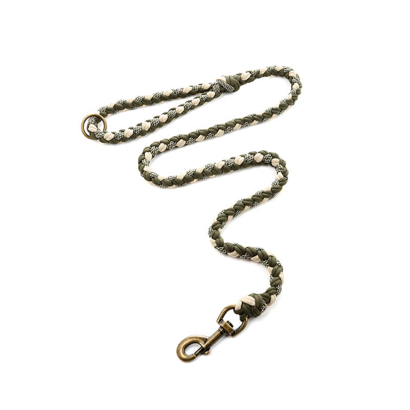 Ensemble collier et laisse pour chien anti-traction multifonctionnel en cuir tissé à la main