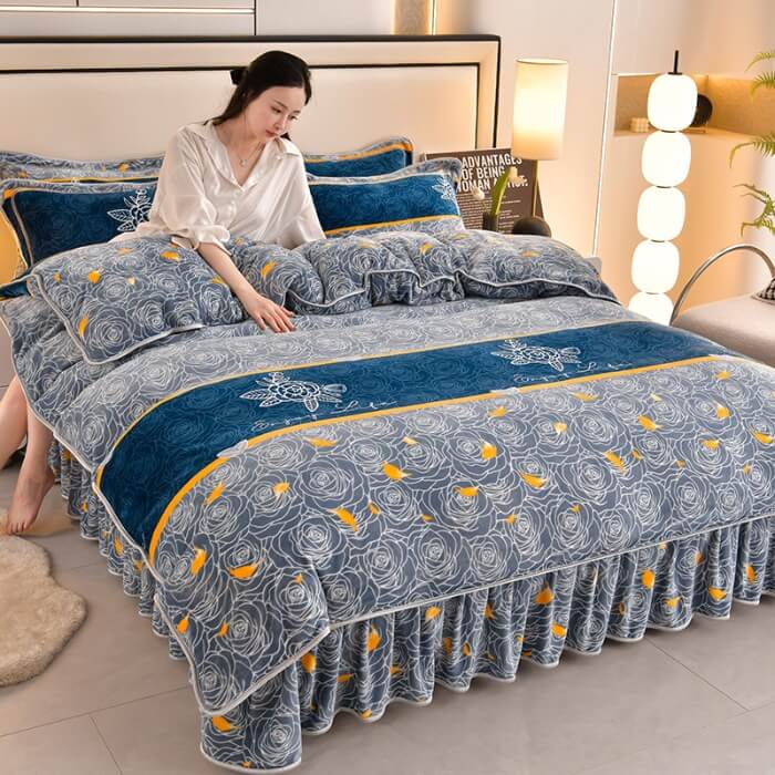 Velvet di latte floreale casalingo foglio letto comodo con gonna da letto