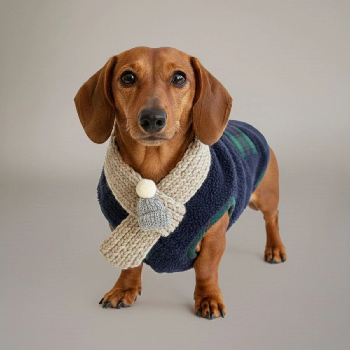 Veste d'hiver pour chien à carreaux avec écharpe – Festive et confortable pour les vacances