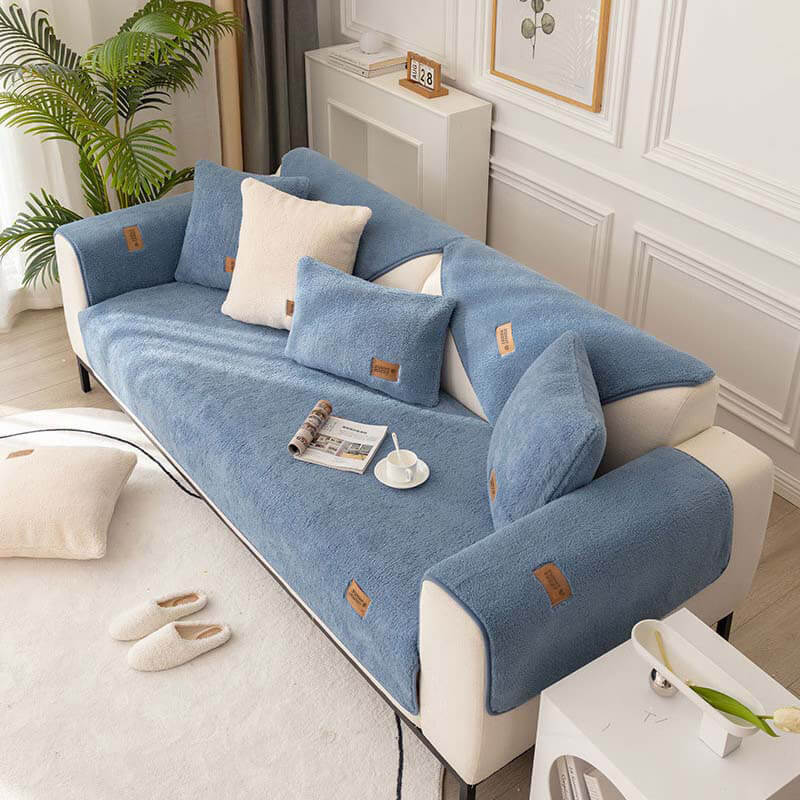 Impermeable grueso Fuzzy Faux Sherpa Fleece No-Slip Couch Couch Cover Protector