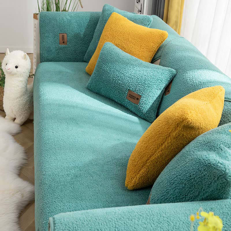 Impermeable grueso Fuzzy Faux Sherpa Fleece No-Slip Couch Couch Cover Protector