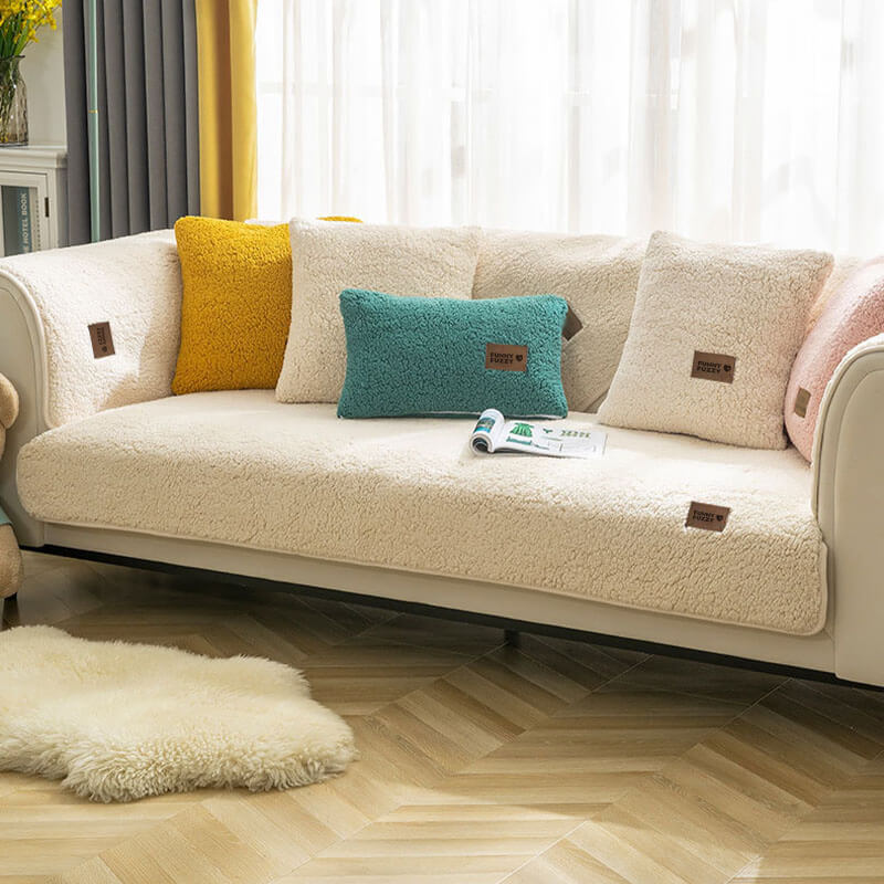 Impermeable grueso Fuzzy Faux Sherpa Fleece No-Slip Couch Couch Cover Protector