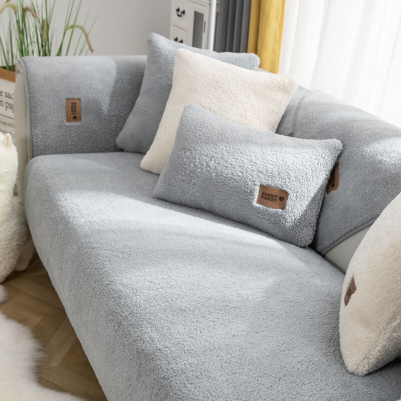 Impermeable grueso Fuzzy Faux Sherpa Fleece No-Slip Couch Couch Cover Protector