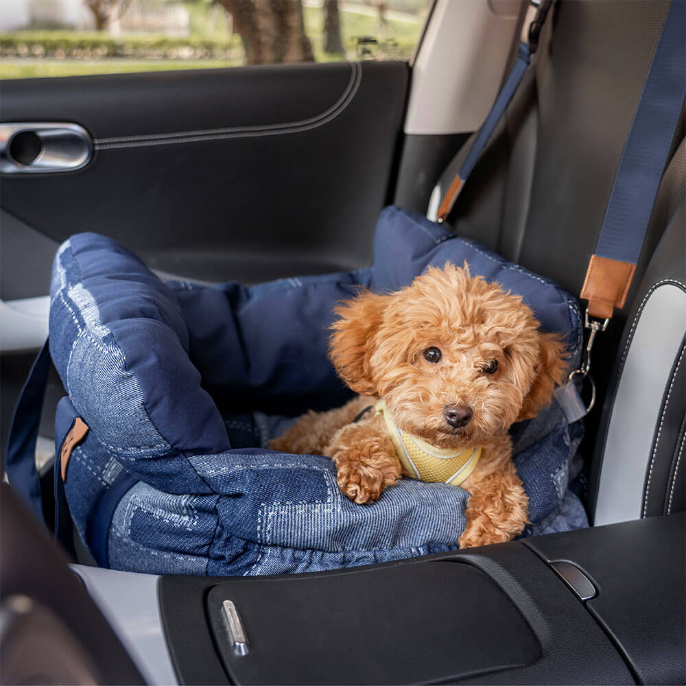 Bolstia de seguridad de viaje para el asiento de asiento de automóvil de perrito de mezclilla