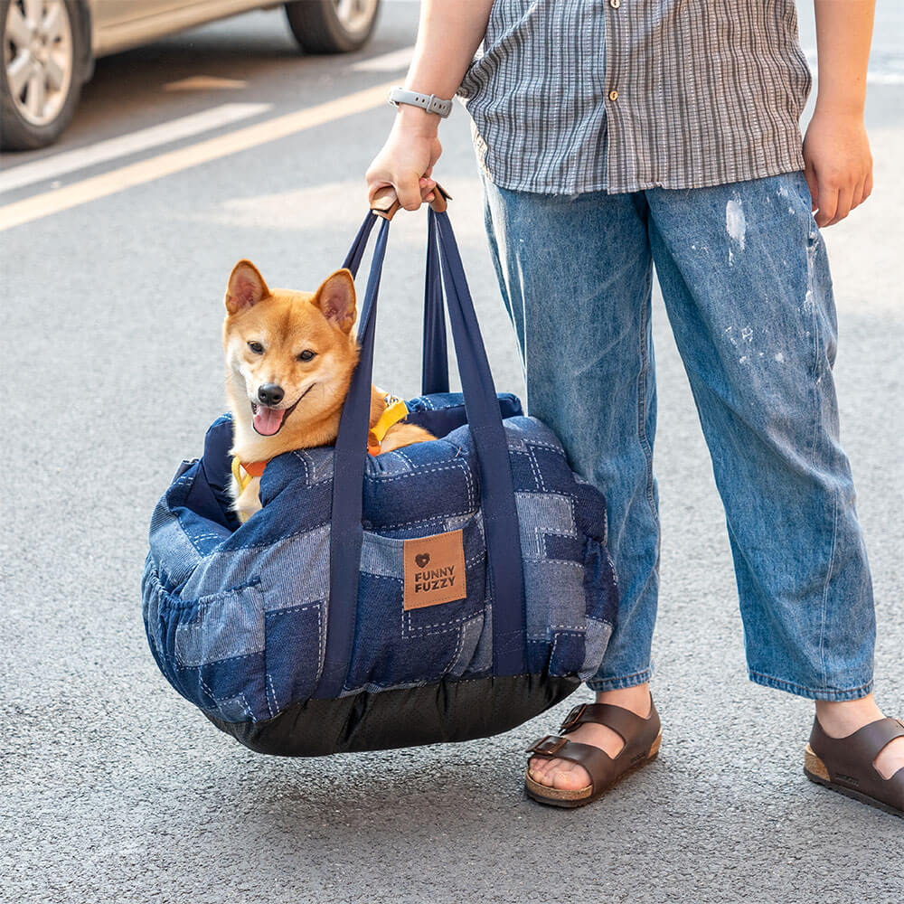 Bolstia de seguridad de viaje para el asiento de asiento de automóvil de perrito de mezclilla
