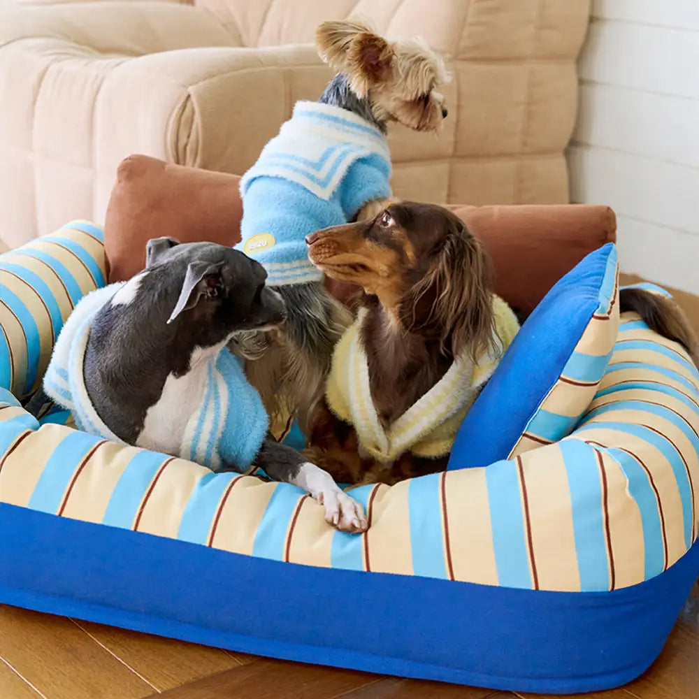 Trendy Striped Cozy Orthopedic Dog Sofa Bed - Snug Couch
