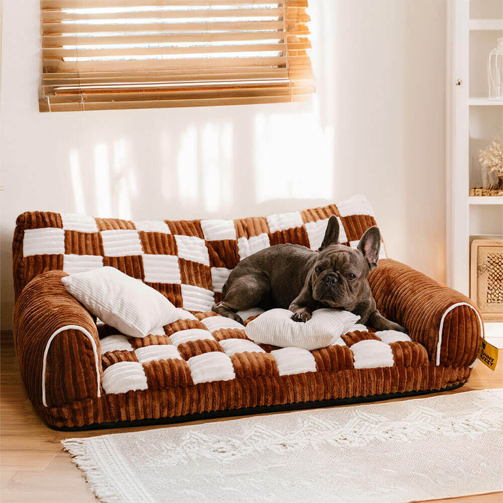 Vintage Schachbrett-Sofa mit orthopädischer Unterstützung, extra großes Hundesofa – King's Sofa