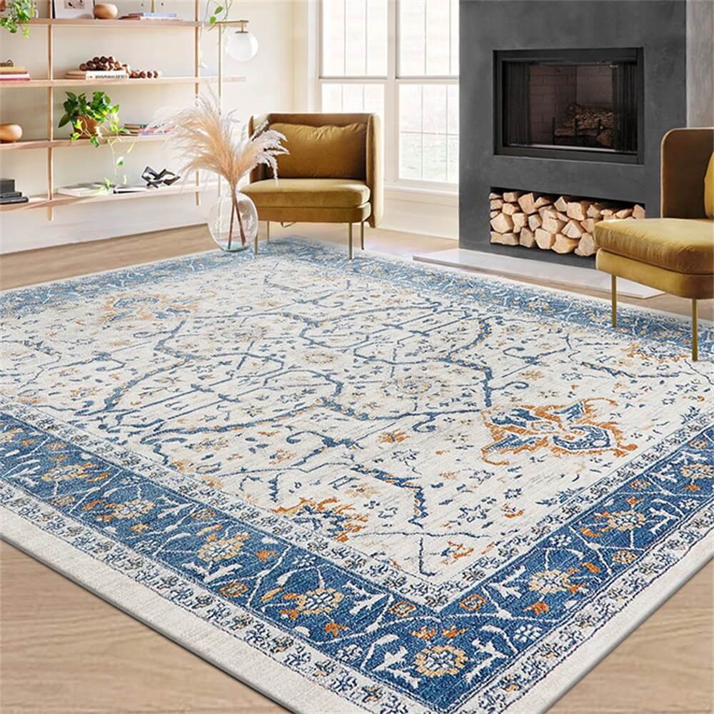 Haustierfreundlicher Vintage-Teppich in Blau und Creme – zeitlose Eleganz für Ihr Zuhause