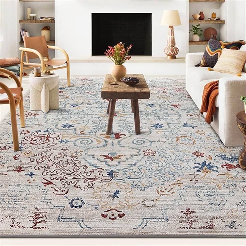 Haustierfreundlicher Vintage-Teppich in Blau und Creme – zeitlose Eleganz für Ihr Zuhause