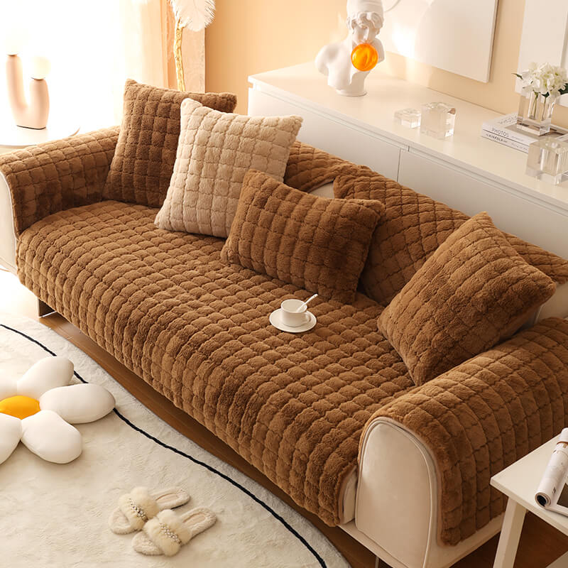 Coperchio di divano non slip morbido peluche di peluche biscotti