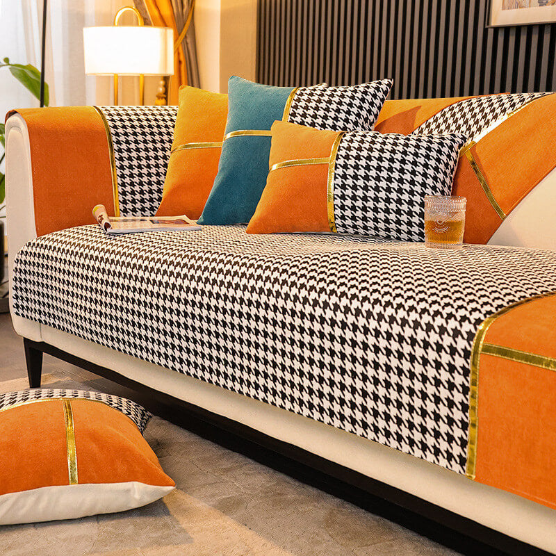 Coperchio di divano non slip Classic Houndshooth Stampa Chenille