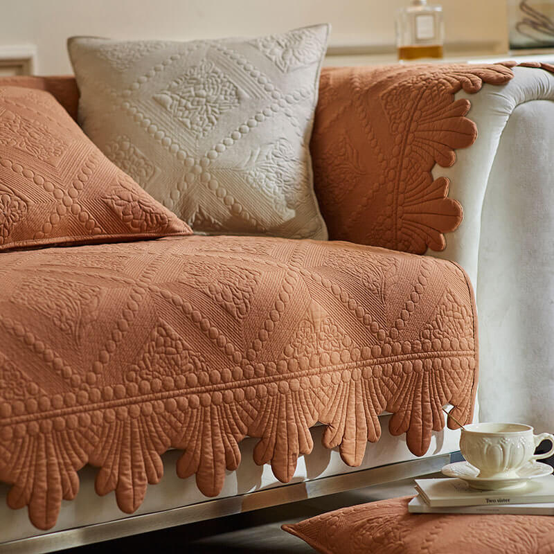 Waschbarer Couchbezug aus Baumwolle mit modischem Blattbesatz