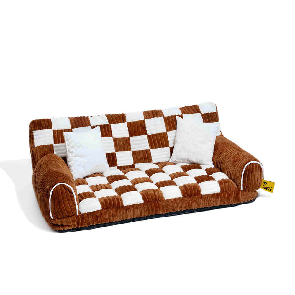 Vintage Schachbrett-Sofa mit orthopädischer Unterstützung, extra großes Hundesofa – King's Sofa