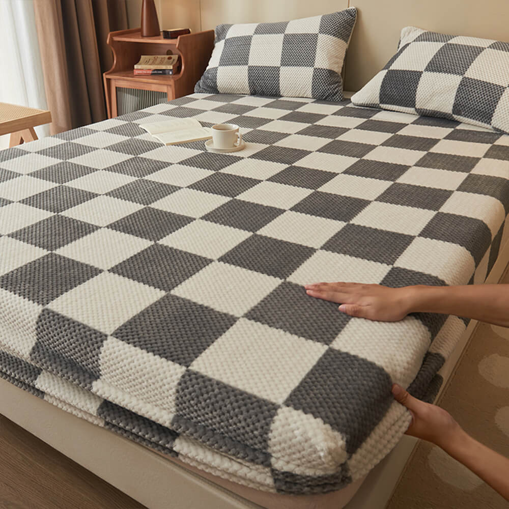 Housse de matelas drap-housse chaude en velours à grille d'ananas classique