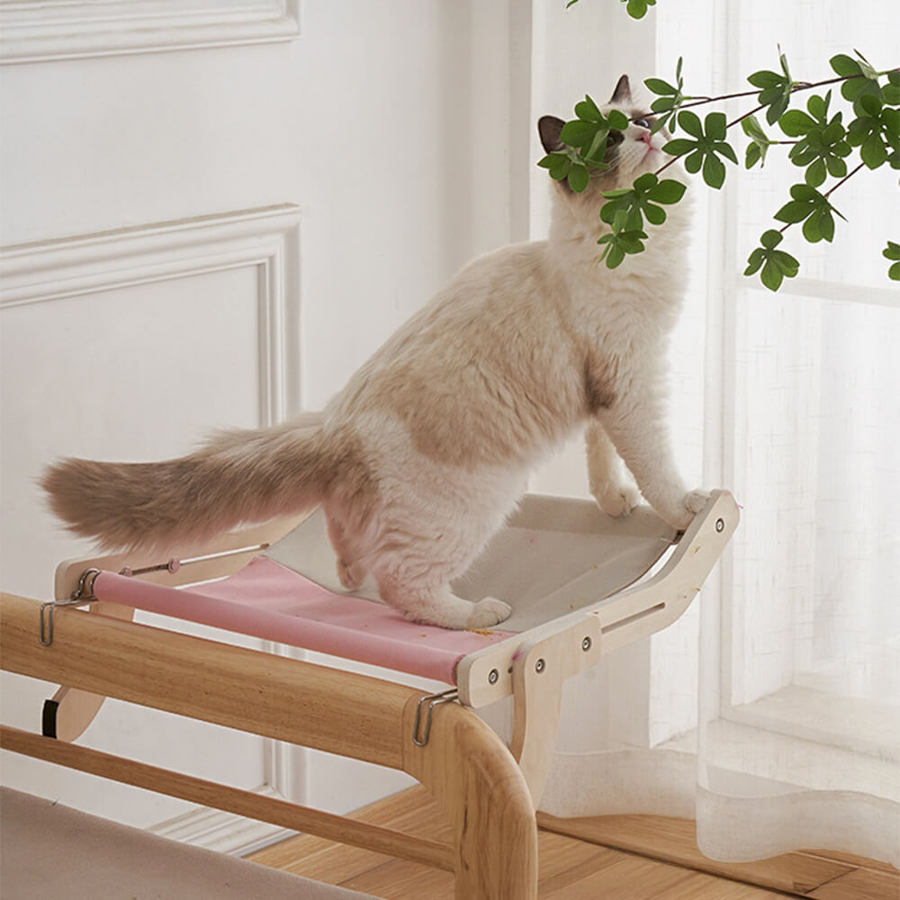 Comfortable Sturdy L-Shaped Wooden Hanging Hammock Cat Bed