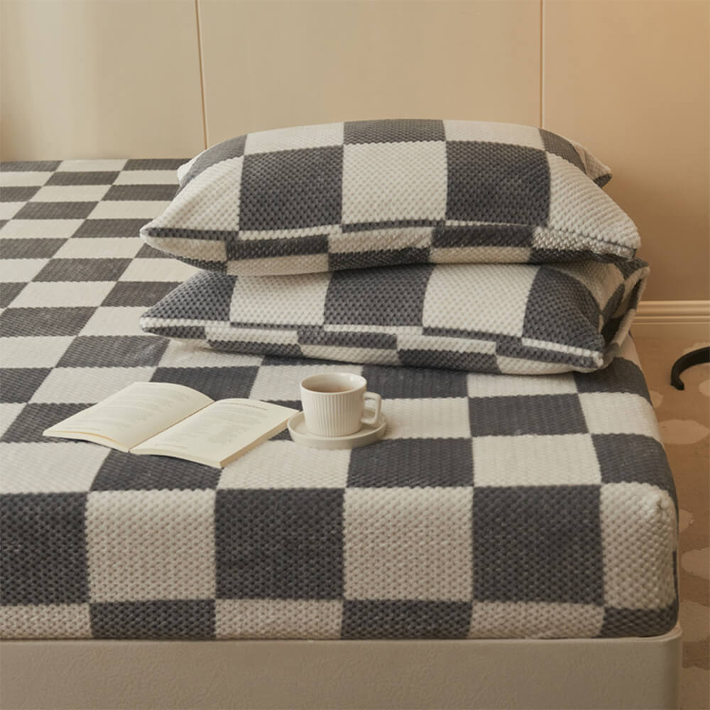 Housse de matelas drap-housse chaude en velours à grille d'ananas classique