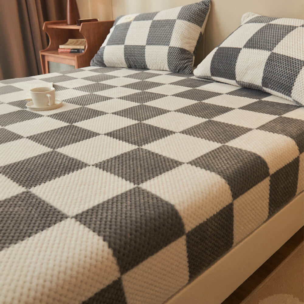 Housse de matelas drap-housse chaude en velours à grille d'ananas classique