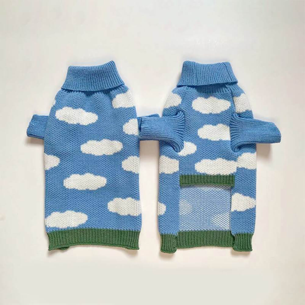 Sky Cloud Warm Turtleneck Dog Sweater Matching Socks For Dogs And Owners