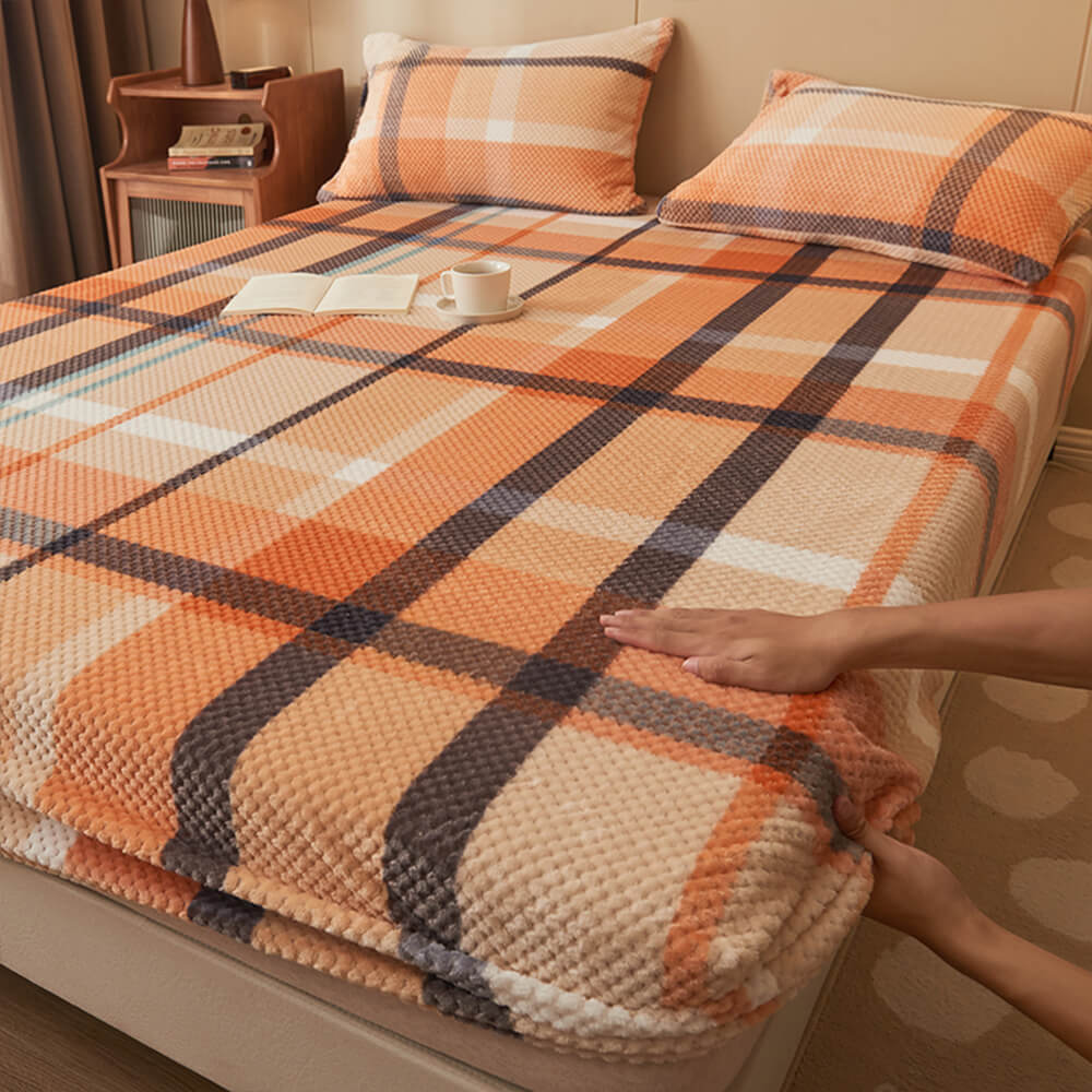 Housse de matelas drap-housse chaude en velours à grille d'ananas classique