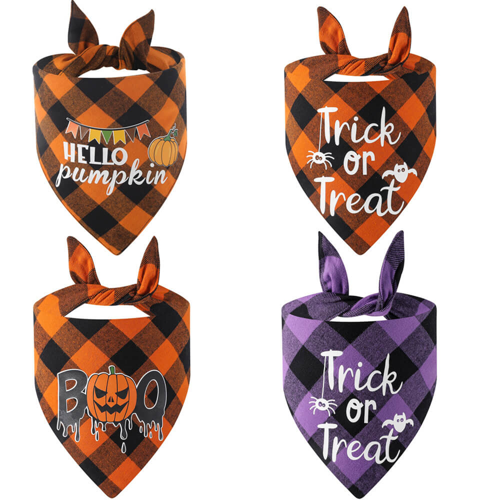 Halloween Pet Plaid Letter Bib | Cotton Gift Bib for Pets